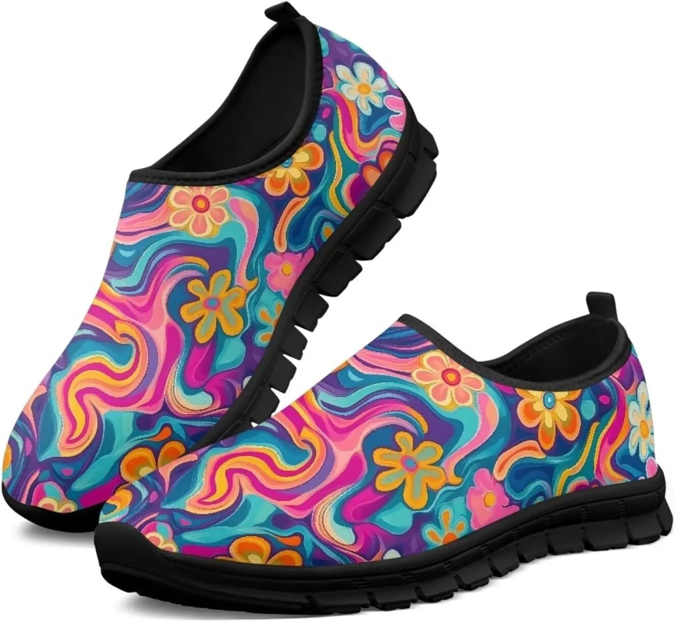 GOSTONG Sneakers for Women Comfort Soft Non Slip Outdoor Running Sneakers Casual Slip-on Home Walking Loafers Black US 5.5-11.5