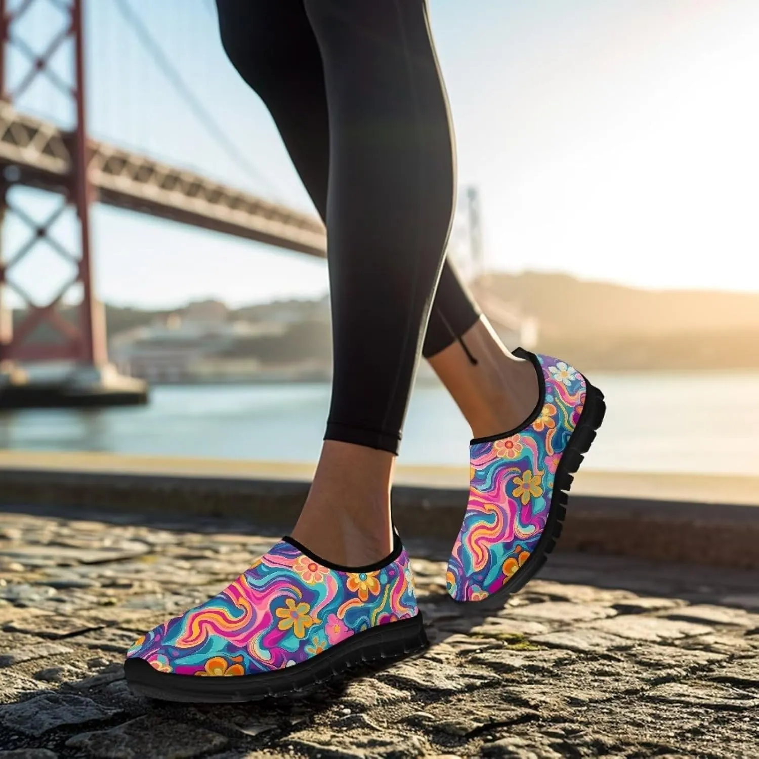 GOSTONG Sneakers for Women Comfort Soft Non Slip Outdoor Running Sneakers Casual Slip-on Home Walking Loafers Black US 5.5-11.5
