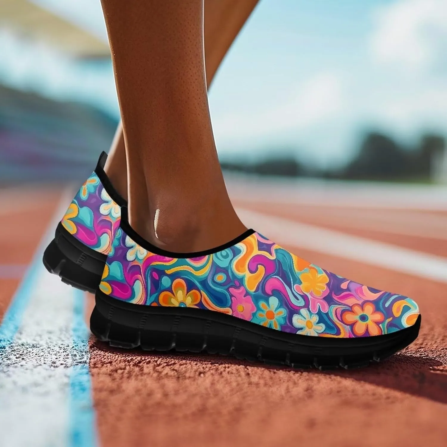 GOSTONG Sneakers for Women Comfort Soft Non Slip Outdoor Running Sneakers Casual Slip-on Home Walking Loafers Black US 5.5-11.5