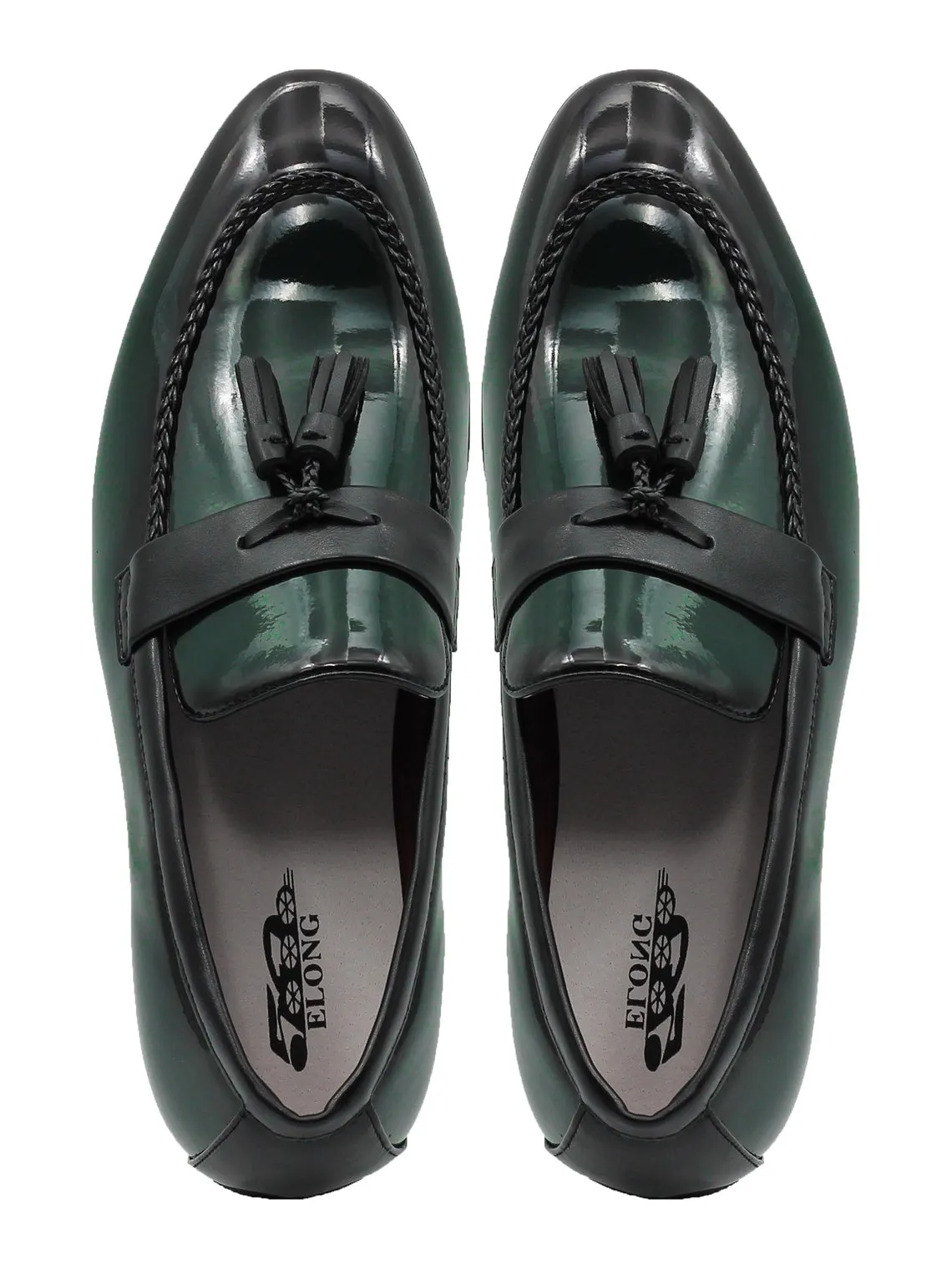 GREEN GLOSSY TASSEL LOAFERS