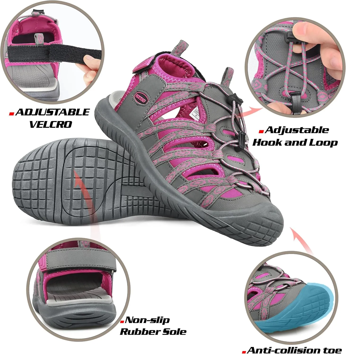 GRITION Hiking Sandals Women Closed Toe, Waterproof Lightweight Adjustable Hiking Athletic Sandals, Breathable For Beach Summer Adventure Comfortable Outdoor Sport