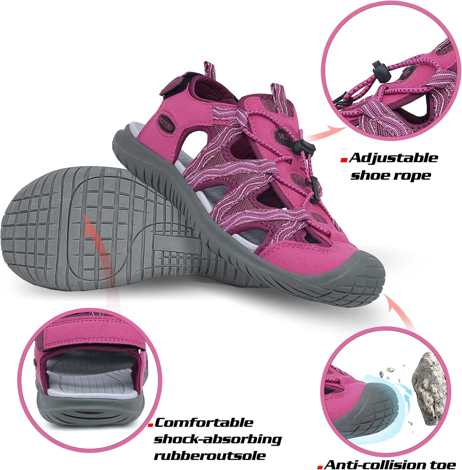 GRITION Hiking Sandals Women Closed Toe, Waterproof Lightweight Adjustable Hiking Athletic Sandals, Breathable For Beach Summer Adventure Comfortable Outdoor Sport