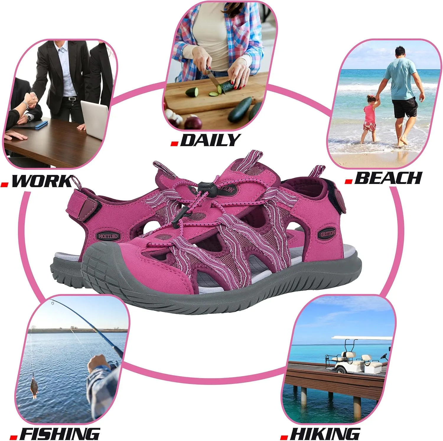 GRITION Hiking Sandals Women Closed Toe, Waterproof Lightweight Adjustable Hiking Athletic Sandals, Breathable For Beach Summer Adventure Comfortable Outdoor Sport