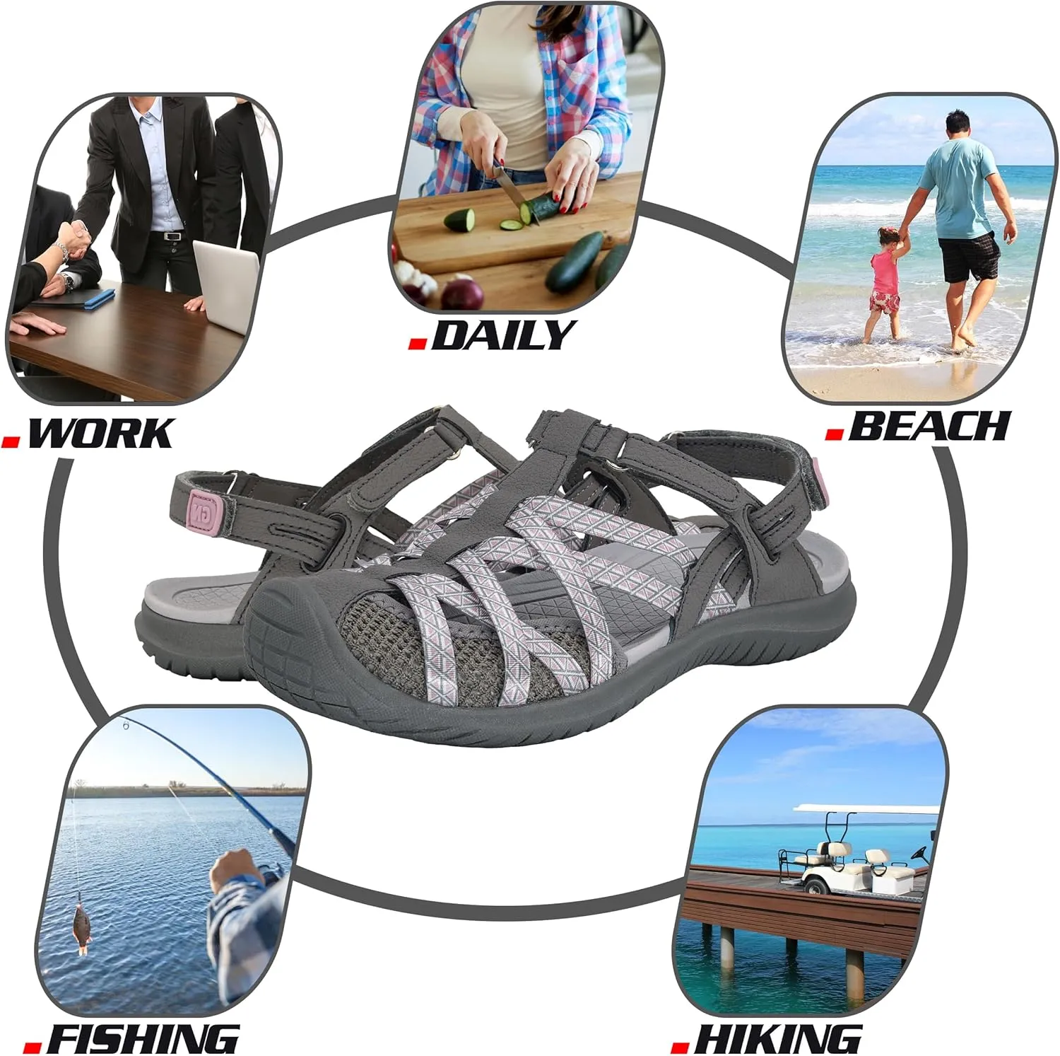 GRITION Hiking Sandals Women Closed Toe, Waterproof Lightweight Adjustable Hiking Athletic Sandals, Breathable For Beach Summer Adventure Comfortable Outdoor Sport