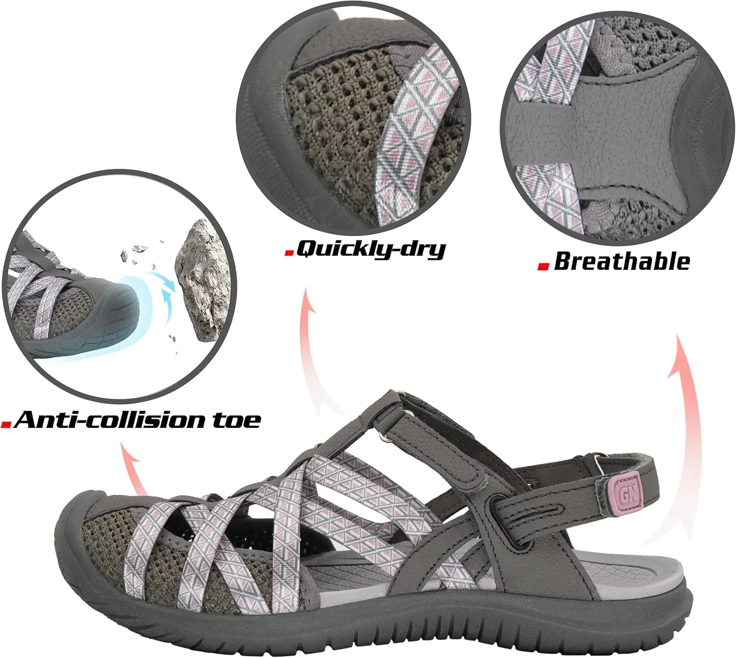 GRITION Hiking Sandals Women Closed Toe, Waterproof Lightweight Adjustable Hiking Athletic Sandals, Breathable For Beach Summer Adventure Comfortable Outdoor Sport