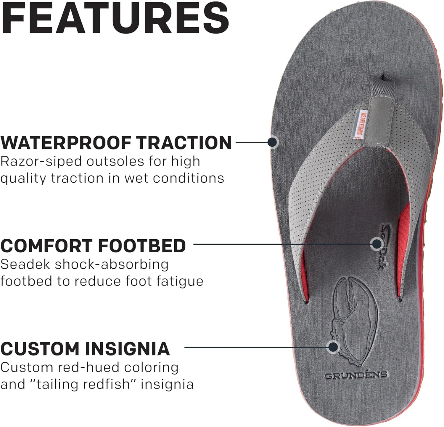 Grundens Species Sandal - Water Friendly Shoe & Wet Grip Sole, Ultra Cushioned Flip Flop, Gamefish Species Inspired