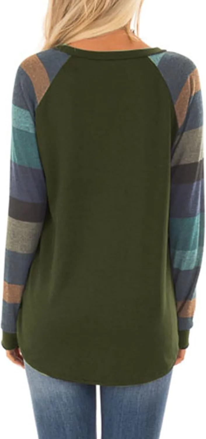 Halife Women's Lightweight Color Block Long Sleeve Loose Fit Pullover Sweatshirts Tunics Tops Shirts