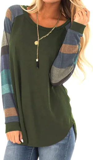 Halife Women's Lightweight Color Block Long Sleeve Loose Fit Pullover Sweatshirts Tunics Tops Shirts