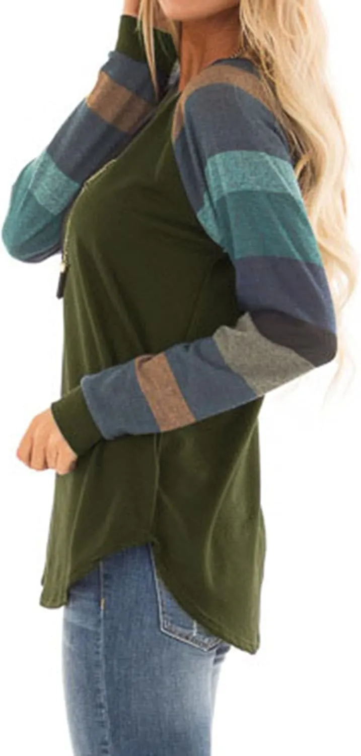 Halife Women's Lightweight Color Block Long Sleeve Loose Fit Pullover Sweatshirts Tunics Tops Shirts