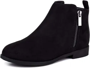 Harvest Land Girl Boots Kids Ankle Boots Warm Side Zipper Low heel Short Booties Winter Snow Boots Anti-Slip Outdoor Shoes for Little Kids/Big Kids Black US1