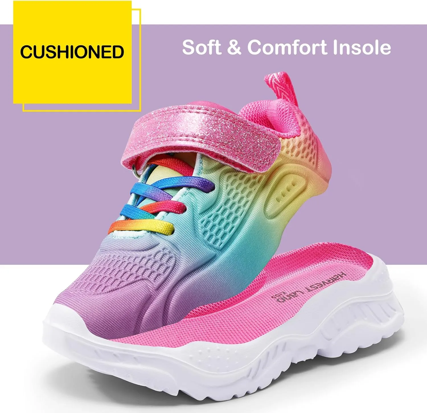 Harvest Land Toddler Glitter Tennis Shoes Slip On Boys Girls Sneakers Casual Running Shoes Woven Breathable with Soft Soled Sports Hook-Loop Outdoor Shoes