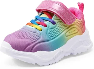 Harvest Land Toddler Glitter Tennis Shoes Slip On Boys Girls Sneakers Casual Running Shoes Woven Breathable with Soft Soled Sports Hook-Loop Outdoor Shoes