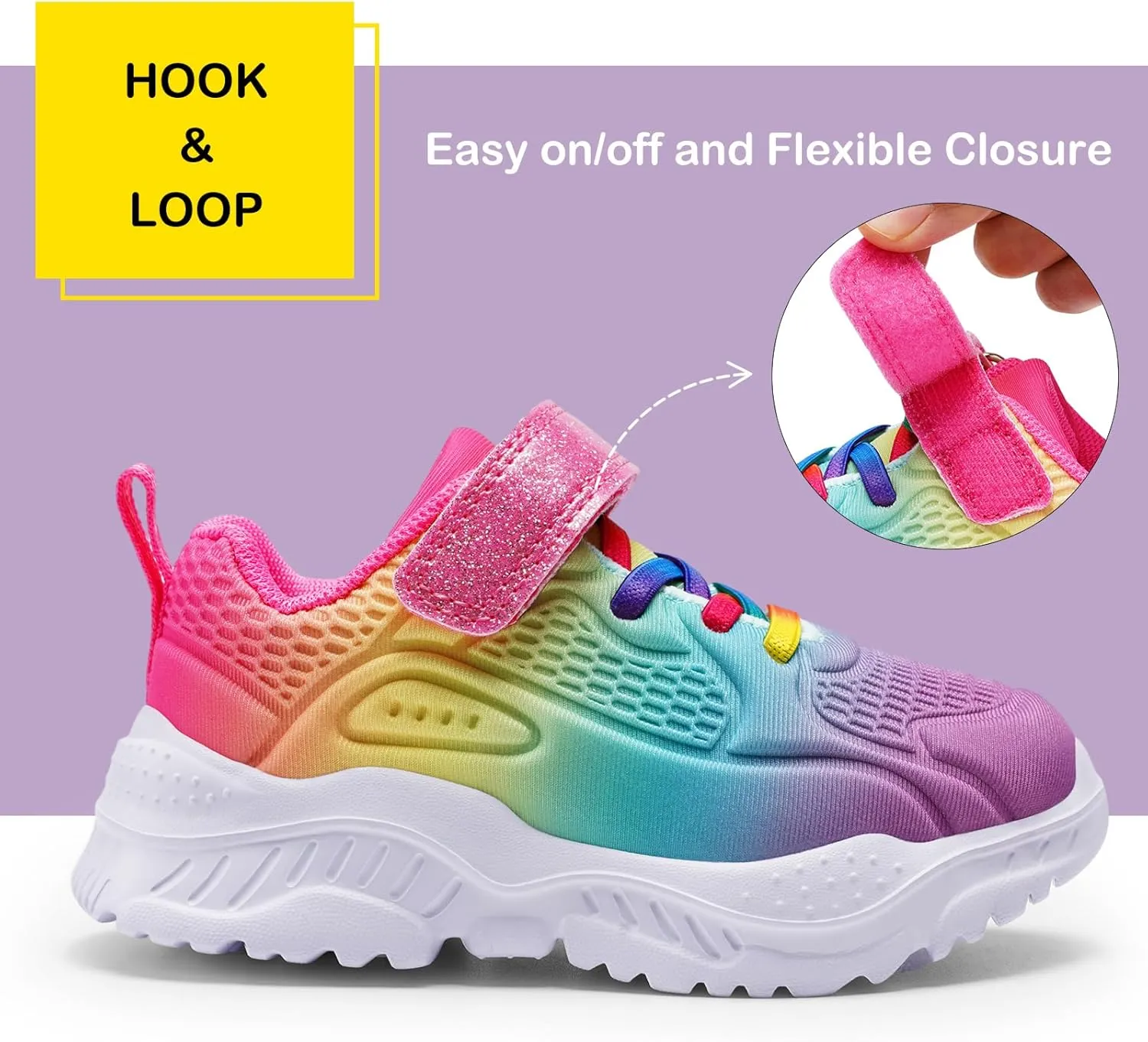 Harvest Land Toddler Glitter Tennis Shoes Slip On Boys Girls Sneakers Casual Running Shoes Woven Breathable with Soft Soled Sports Hook-Loop Outdoor Shoes
