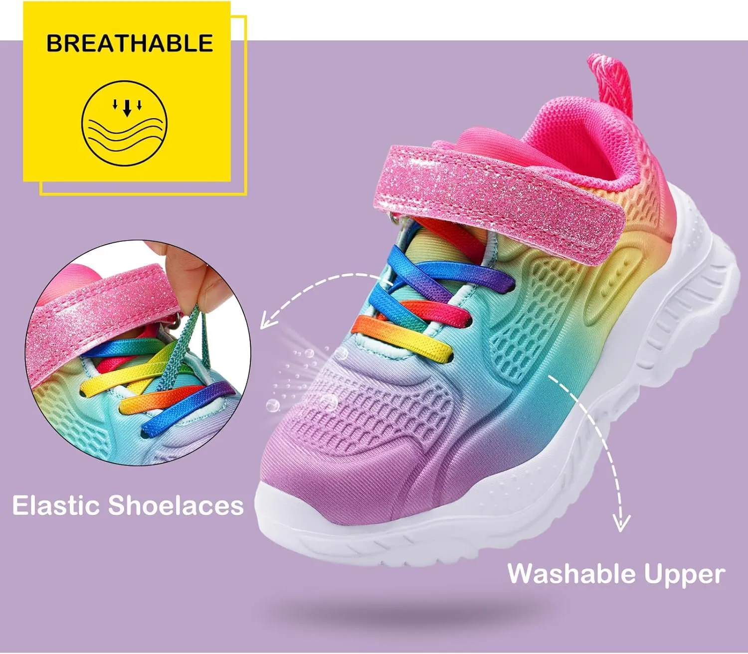 Harvest Land Toddler Glitter Tennis Shoes Slip On Boys Girls Sneakers Casual Running Shoes Woven Breathable with Soft Soled Sports Hook-Loop Outdoor Shoes