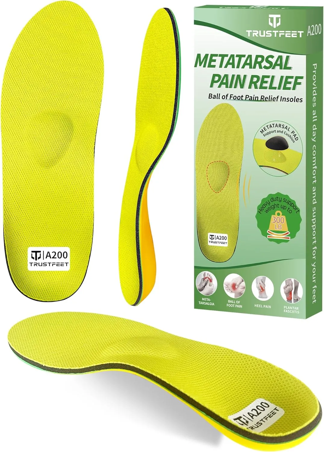 Heavy Duty Support Metatarsal Pain Relief Insoles for Metatarsalgia,Morton's Neuroma,Ball of Foot Pain Relief,Plantar Fasciitis,Arch Support Orthotics Shoe Inserts for Man Women