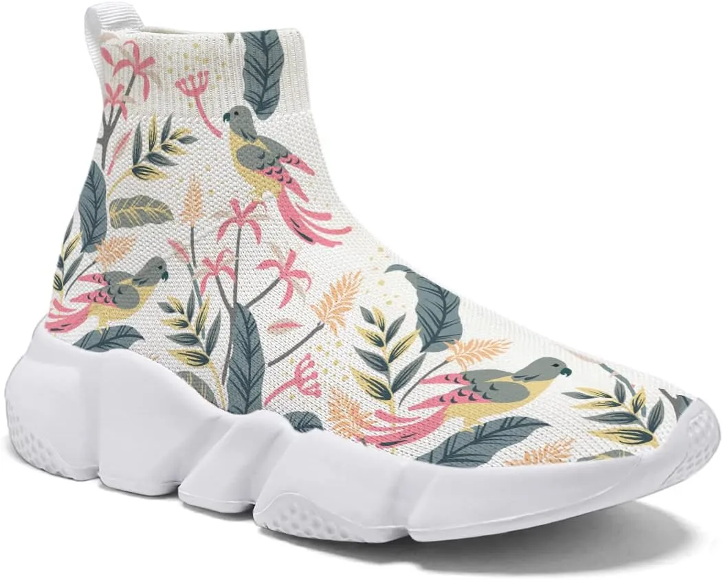 Hetios Mens Fashion Sock Sneakers Womens Walking Shoes Bird Painted Comfort Soft
