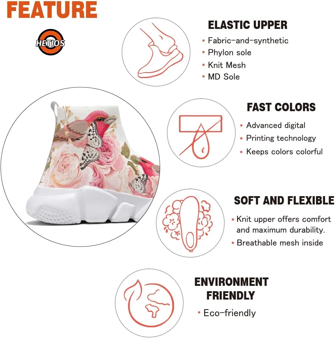 Hetios Mens Fashion Sock Sneakers Womens Walking Shoes Bird Painted Comfort Soft