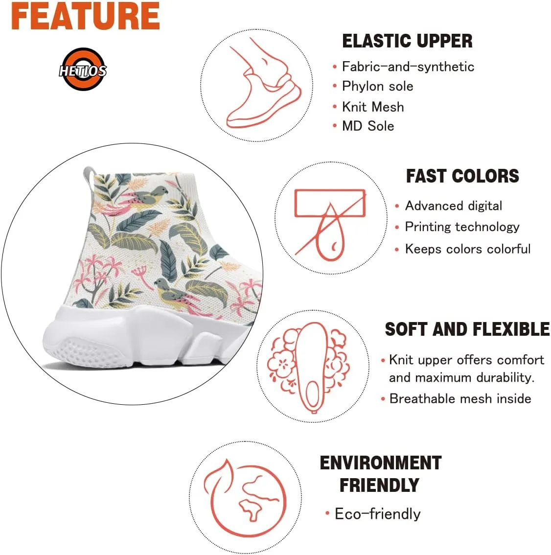 Hetios Mens Fashion Sock Sneakers Womens Walking Shoes Bird Painted Comfort Soft