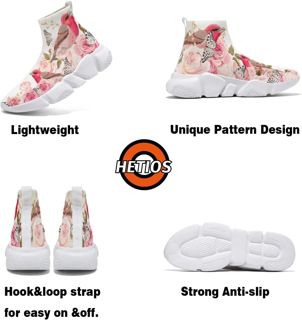 Hetios Mens Fashion Sock Sneakers Womens Walking Shoes Bird Painted Comfort Soft