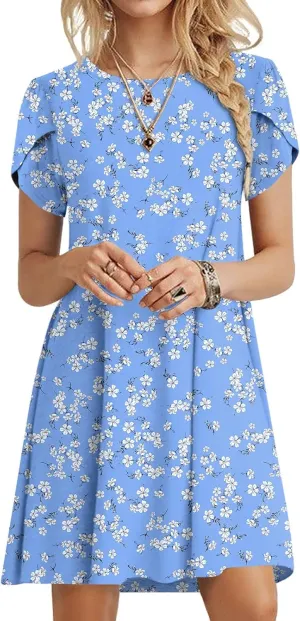 HOTGIFT 2025 Womens Dress Summer Short Sleeve Crewneck Sundress with Pockets M-4XL