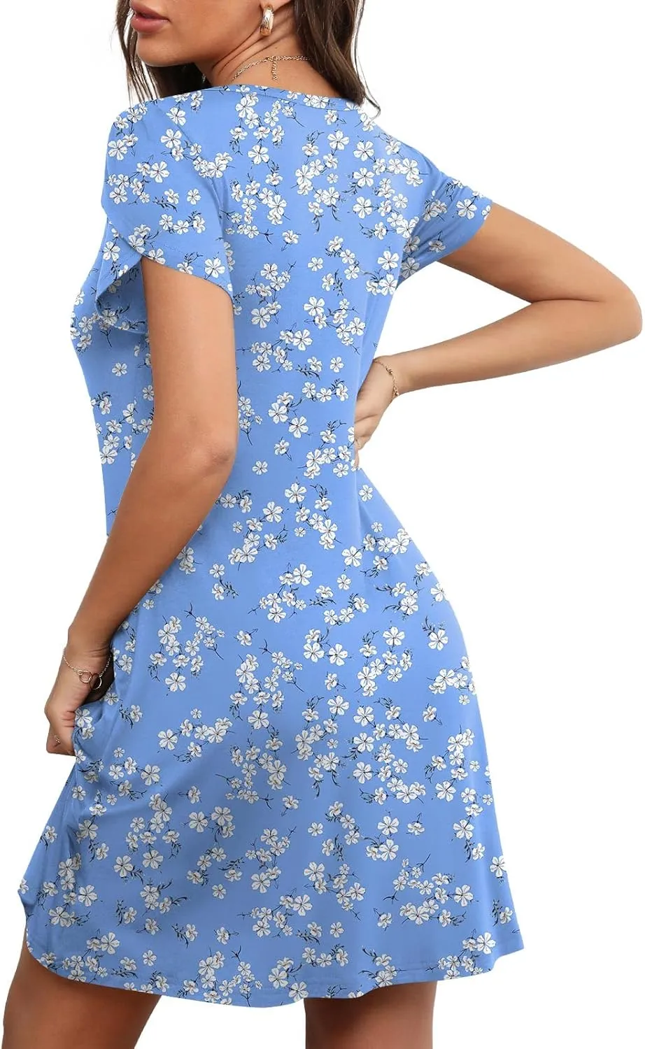 HOTGIFT 2025 Womens Dress Summer Short Sleeve Crewneck Sundress with Pockets M-4XL