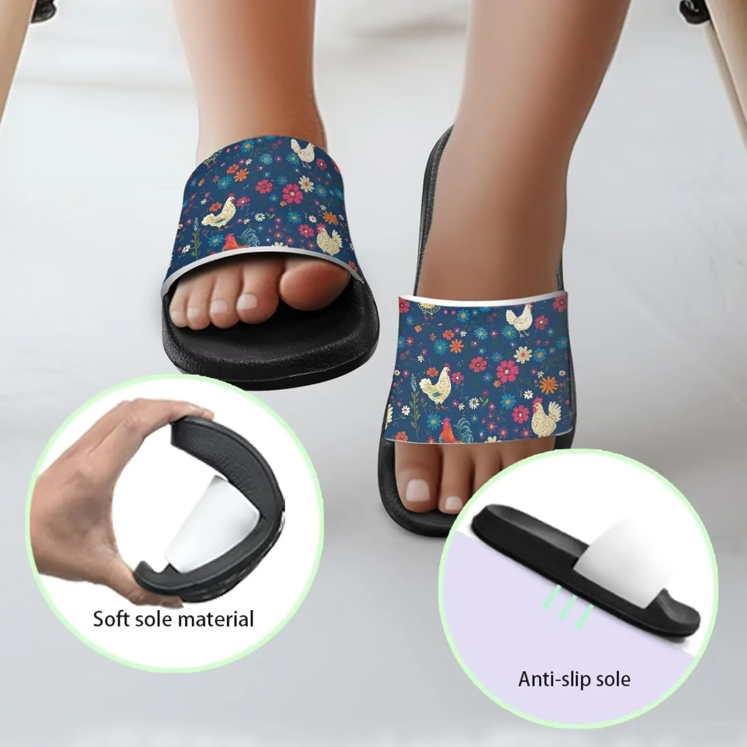 Howilath Chicken & Butterfly Slide Sandal for Kids Anti-Skid Beach Slippers Open Toe Quick Drying Sandal for Girls and Boys