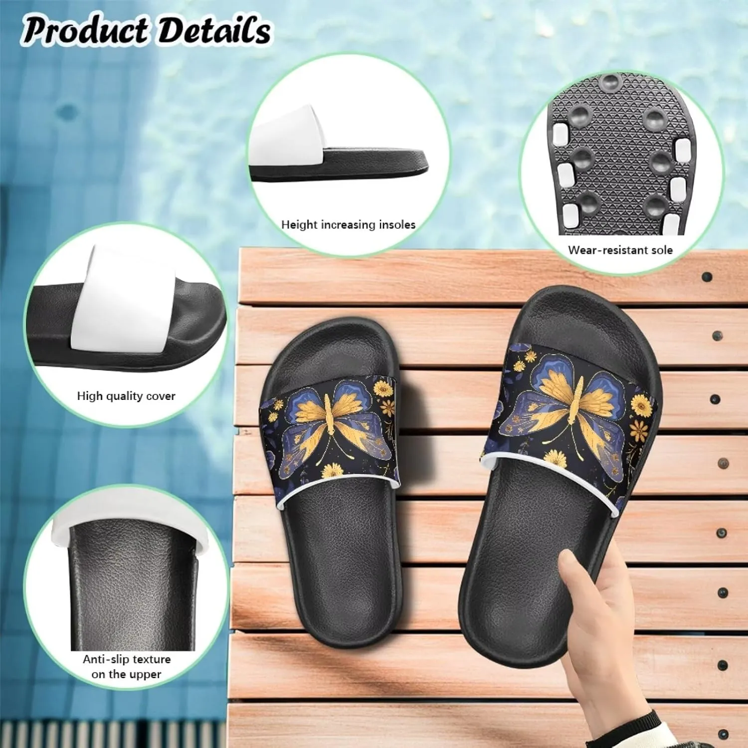 Howilath Chicken & Butterfly Slide Sandal for Kids Anti-Skid Beach Slippers Open Toe Quick Drying Sandal for Girls and Boys