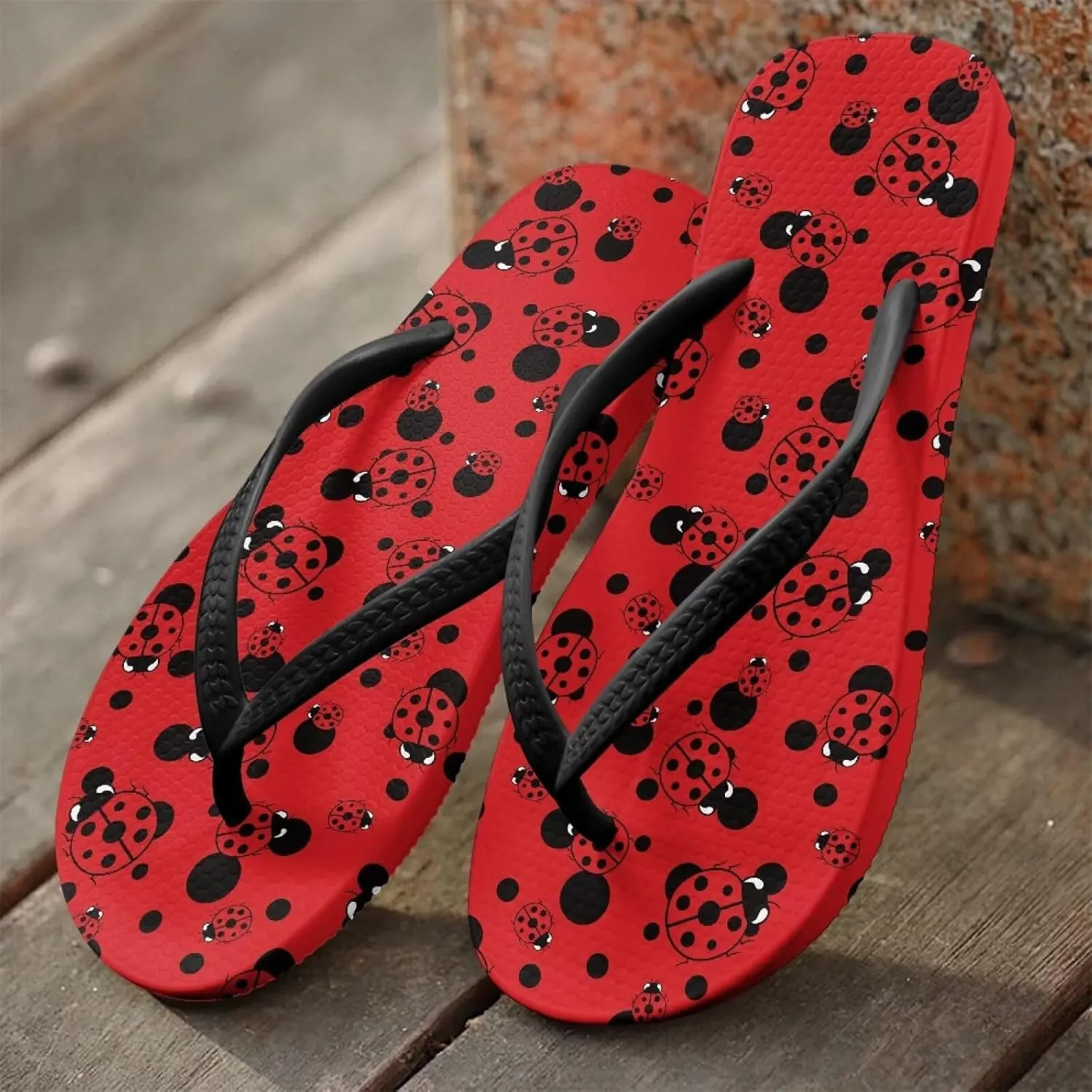Howilath Fruit Pattern Non-Slip Flip Flops for Women Beach Flat Thong Sandals Rubber Single Band Slippers for Summer Pools