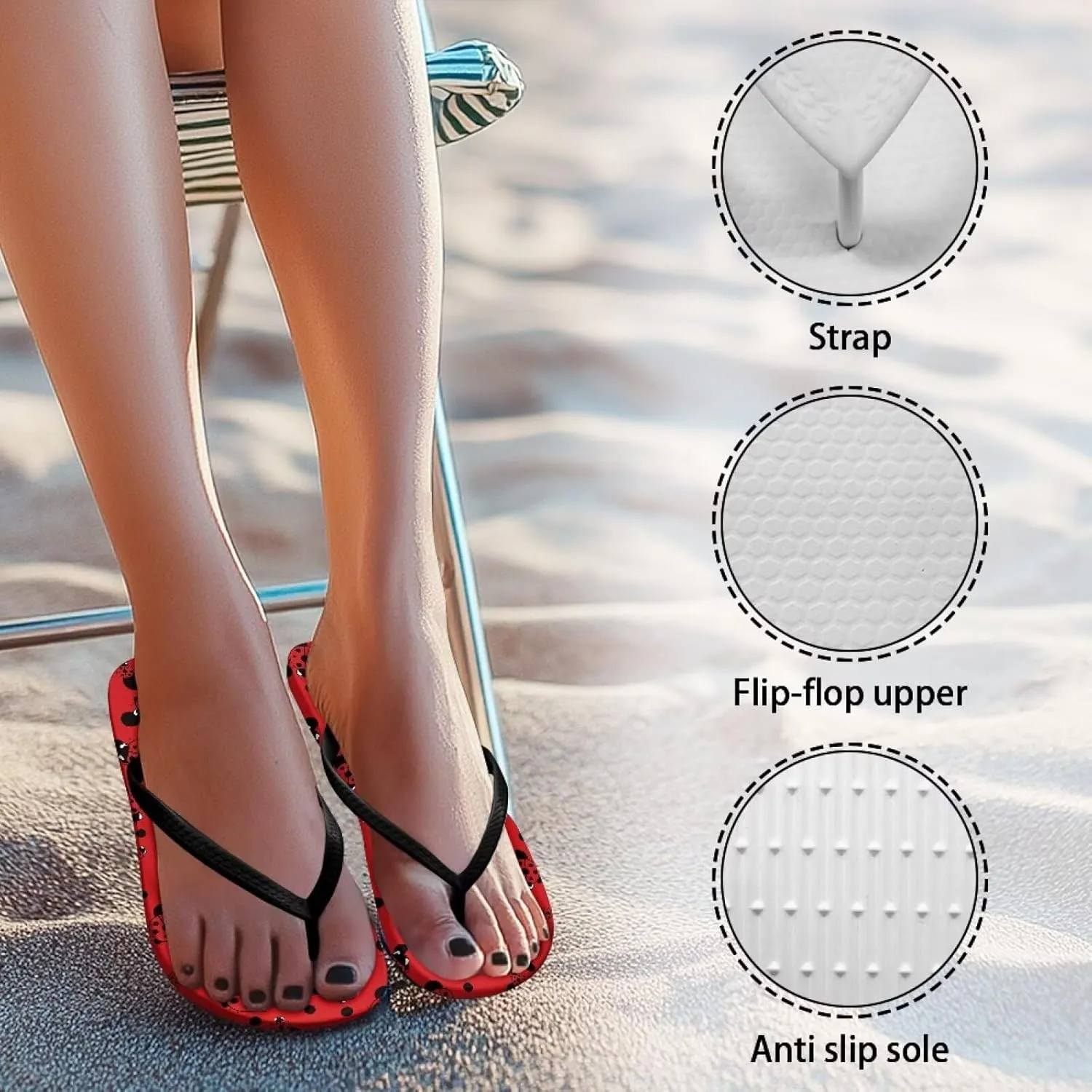 Howilath Fruit Pattern Non-Slip Flip Flops for Women Beach Flat Thong Sandals Rubber Single Band Slippers for Summer Pools