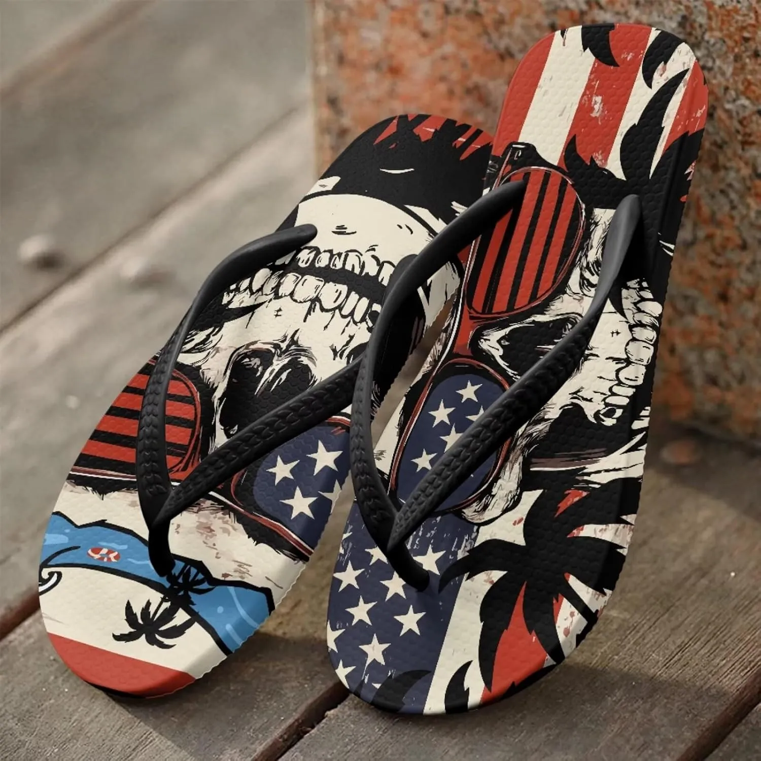 Howilath Gothic Skull Print Women Flip Flops Pool Beach Thong Sandals Soft Bathroom Shower Shoes with Arch Support