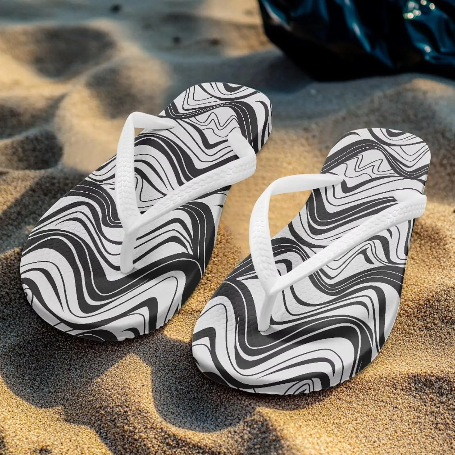 Howilath Gothic Skull Print Women Flip Flops Pool Beach Thong Sandals Soft Bathroom Shower Shoes with Arch Support
