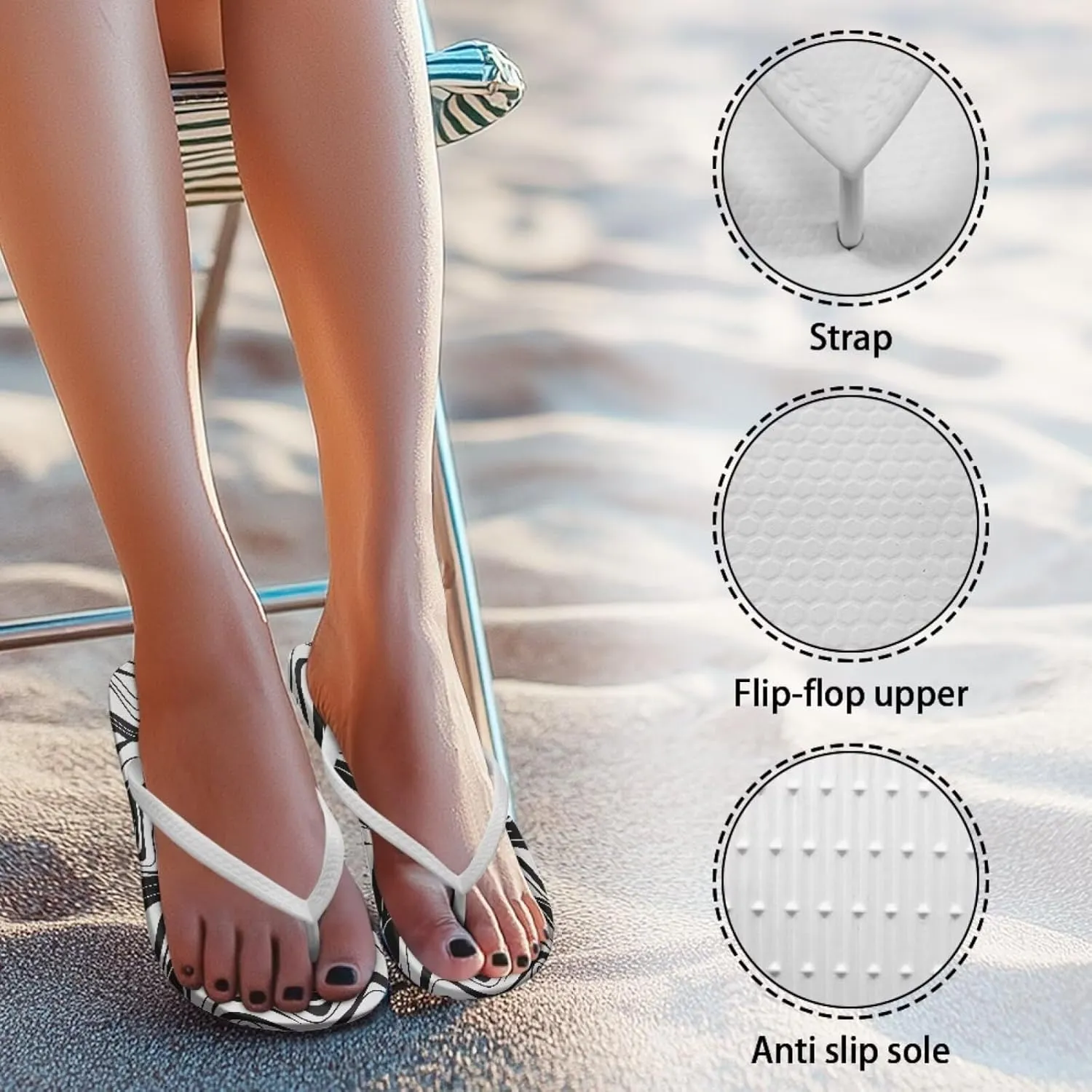 Howilath Gothic Skull Print Women Flip Flops Pool Beach Thong Sandals Soft Bathroom Shower Shoes with Arch Support