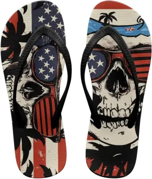 Howilath Gothic Skull Print Women Flip Flops Pool Beach Thong Sandals Soft Bathroom Shower Shoes with Arch Support
