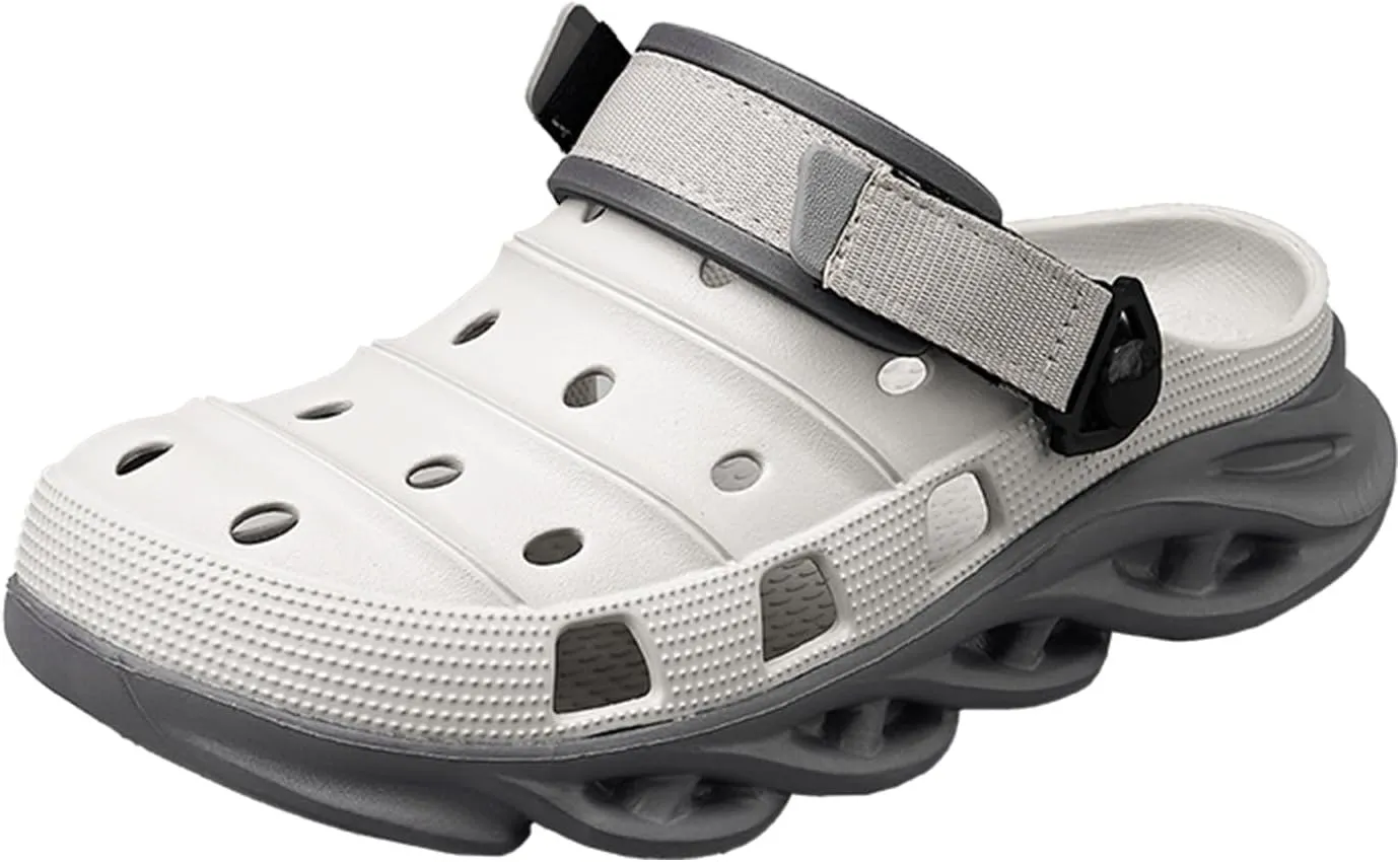 ihinzry Men's Garden Clogs Non-Slip Slides Shoes Water Beach Pool Sandals for Men Two Tones Outdoor Slippers with Adjustable Strap