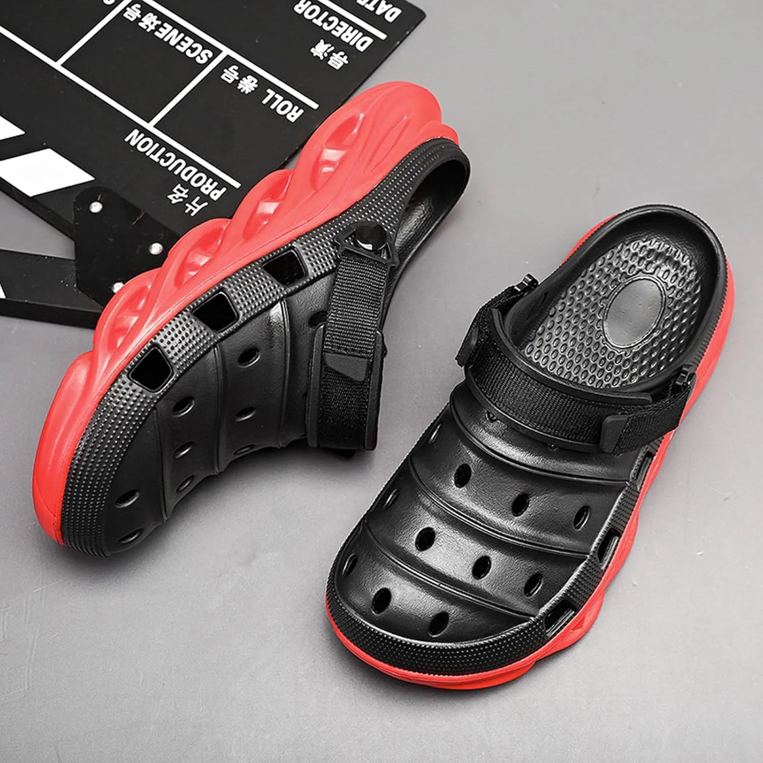 ihinzry Men's Garden Clogs Non-Slip Slides Shoes Water Beach Pool Sandals for Men Two Tones Outdoor Slippers with Adjustable Strap