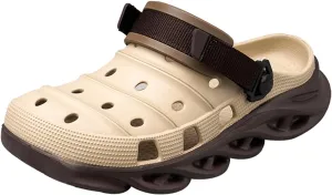 ihinzry Men's Garden Clogs Non-Slip Slides Shoes Water Beach Pool Sandals for Men Two Tones Outdoor Slippers with Adjustable Strap