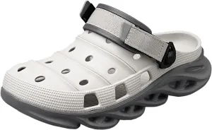 ihinzry Men's Garden Clogs Non-Slip Slides Shoes Water Beach Pool Sandals for Men Two Tones Outdoor Slippers with Adjustable Strap