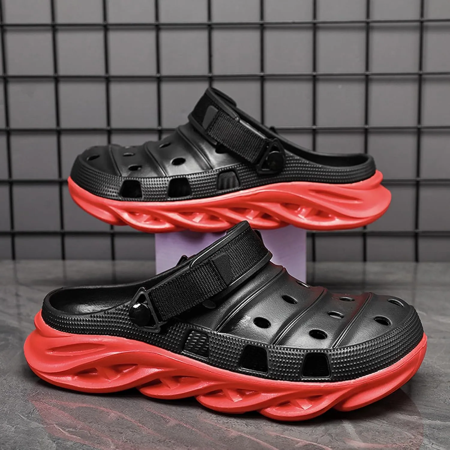ihinzry Men's Garden Clogs Non-Slip Slides Shoes Water Beach Pool Sandals for Men Two Tones Outdoor Slippers with Adjustable Strap