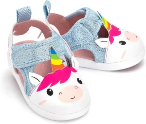 ikiki Squeaky Sandals for Toddlers/Little Kids (Unicorn, White/Sparkly Blue, Size 9)