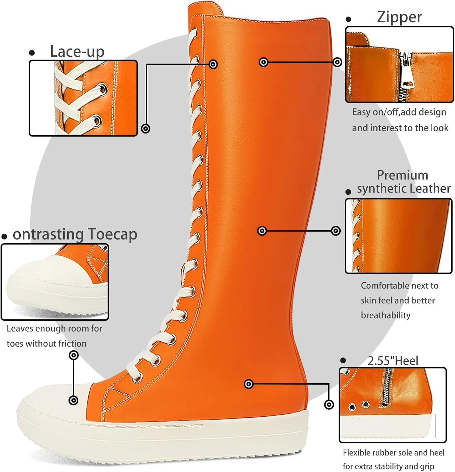 IMPREMEY Womens Knee-High Boots Lace Up Comfort Platform Walking boots With Zipper Round Toe Booties