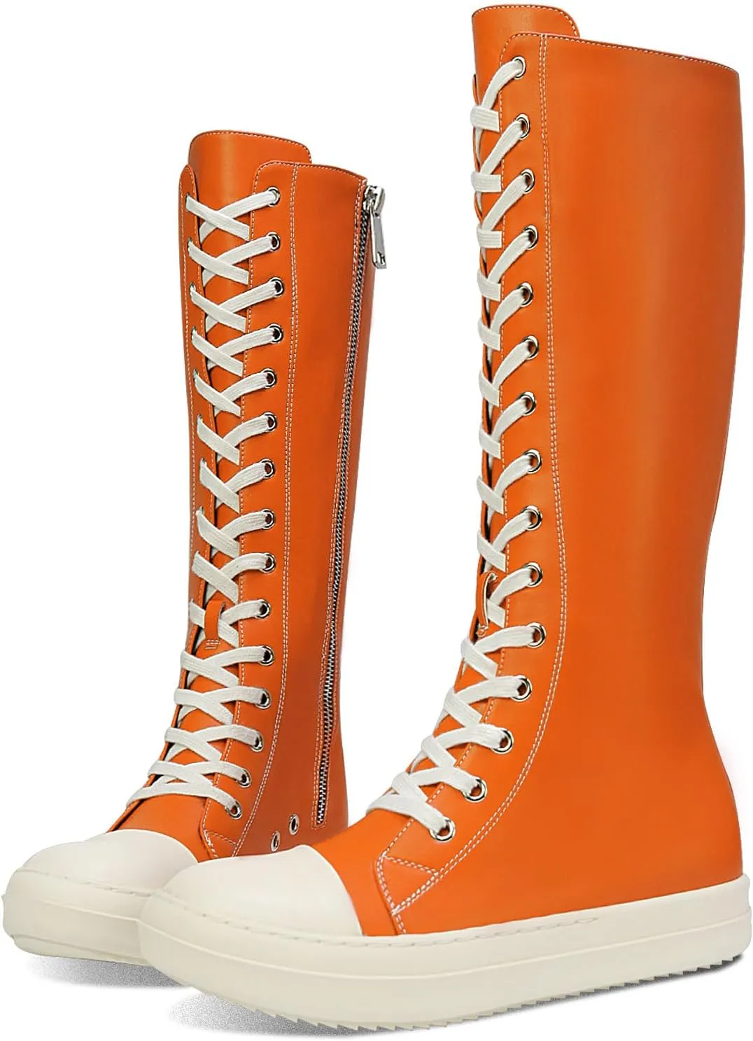 IMPREMEY Womens Knee-High Boots Lace Up Comfort Platform Walking boots With Zipper Round Toe Booties