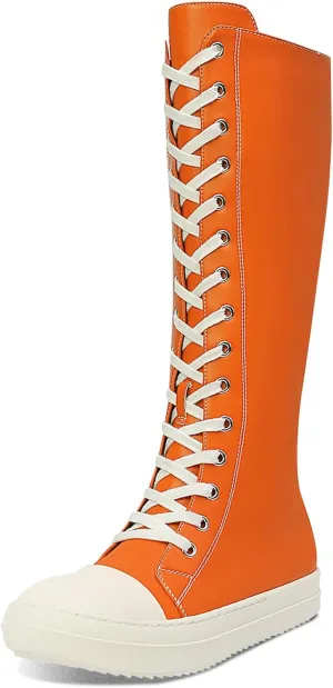 IMPREMEY Womens Knee-High Boots Lace Up Comfort Platform Walking boots With Zipper Round Toe Booties