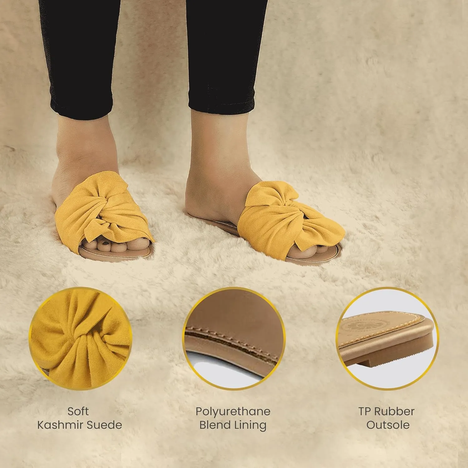 JATAREA Women’s Slip-On Leather Flat Sandals with Round Open Toe | Classic and Trendy Slippers - CAVERY