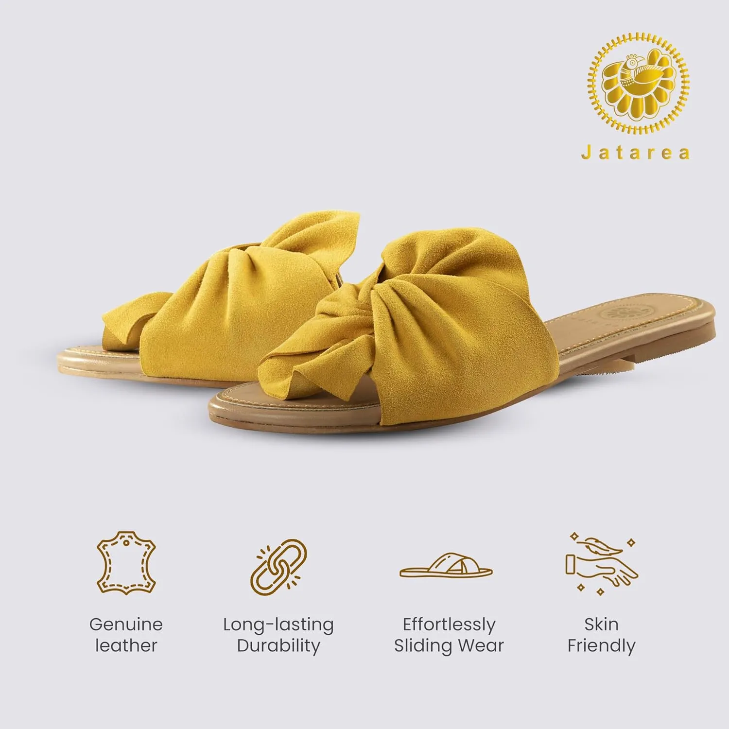 JATAREA Women’s Slip-On Leather Flat Sandals with Round Open Toe | Classic and Trendy Slippers - CAVERY