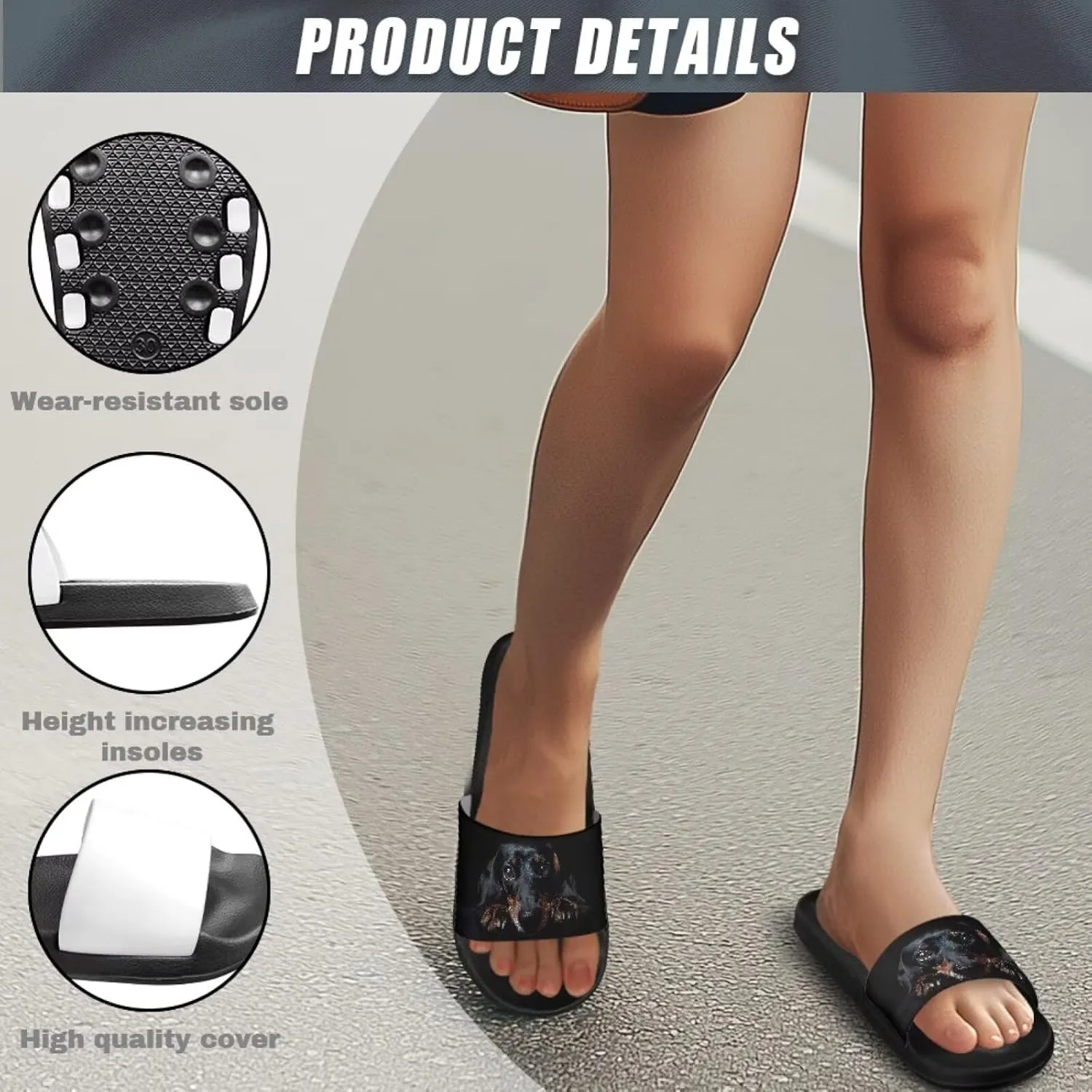 Jeiento Open Toe Slide Sandals for Women Men Non Slip Flat Bathroom Shower Shoes Soft Couple Home Shoes Dog Pattern