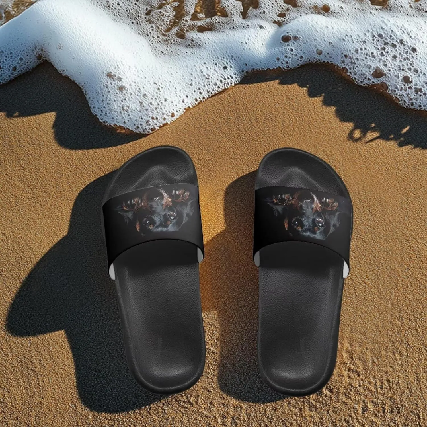 Jeiento Open Toe Slide Sandals for Women Men Non Slip Flat Bathroom Shower Shoes Soft Couple Home Shoes Dog Pattern