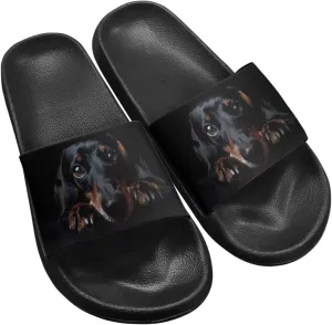Jeiento Open Toe Slide Sandals for Women Men Non Slip Flat Bathroom Shower Shoes Soft Couple Home Shoes Dog Pattern