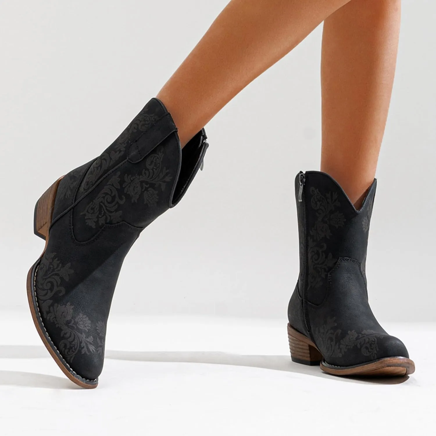 Jeossy Women's Cowboy Boots Short Cowgirl Ankle Boots Western 9805 Booties Square Toe with Zipper