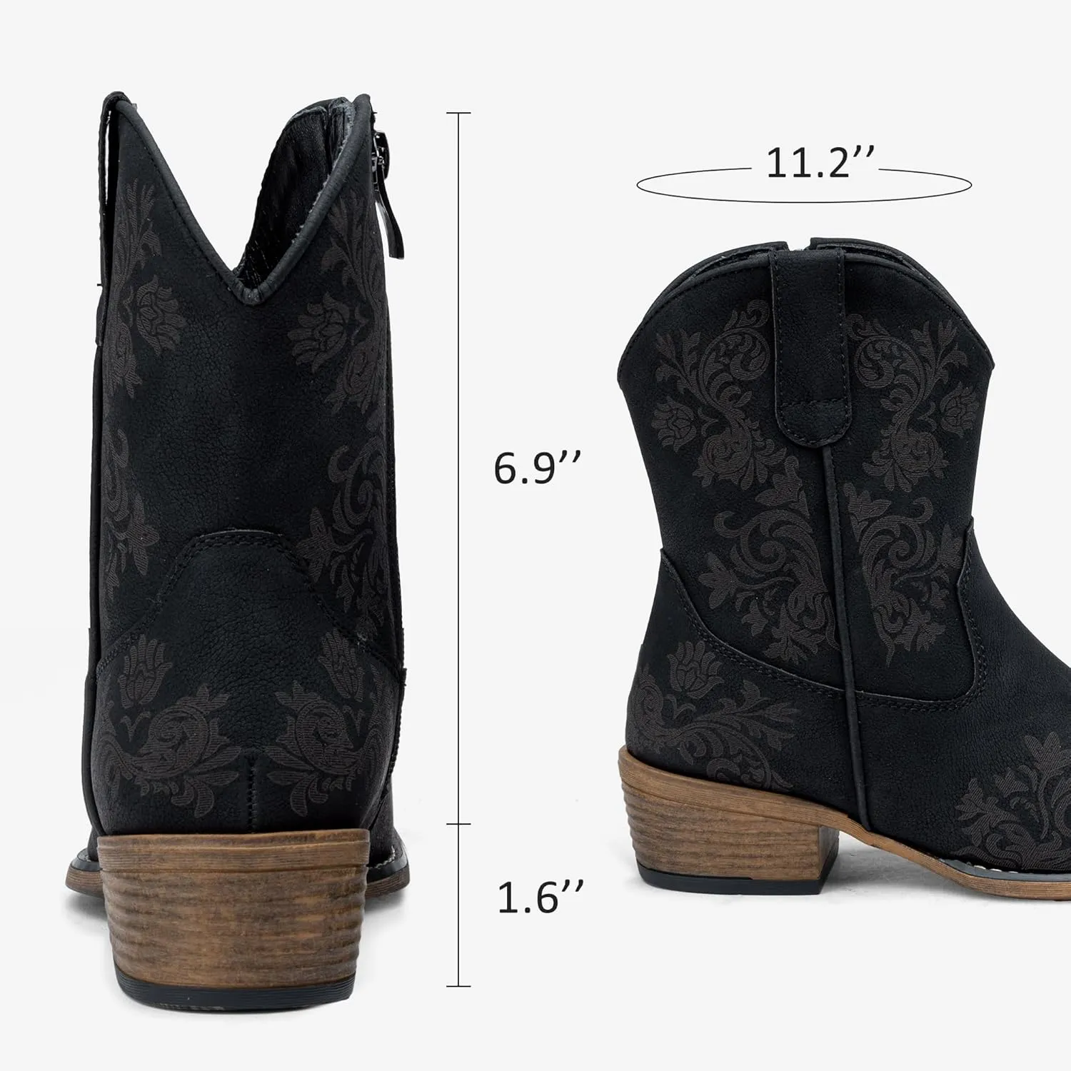 Jeossy Women's Cowboy Boots Short Cowgirl Ankle Boots Western 9805 Booties Square Toe with Zipper