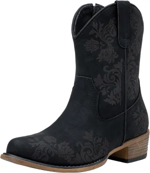 Jeossy Women's Cowboy Boots Short Cowgirl Ankle Boots Western 9805 Booties Square Toe with Zipper